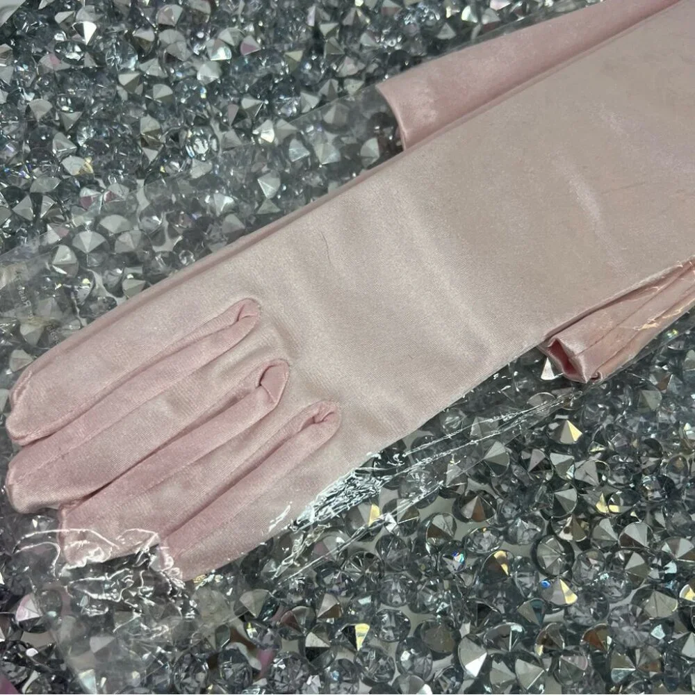 Gloves long silky satiny vintage brand new with tags Elegant Pink Satin Gloves